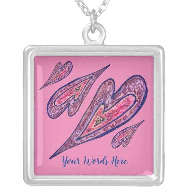 Pink Glitter Hearts Custom Pendant Charm Necklace (Front)