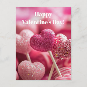 Pink Glitter Hearts Lollipop Valentine`s Day Card 