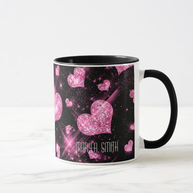 Pink Glitter Hearts Mug (Right)