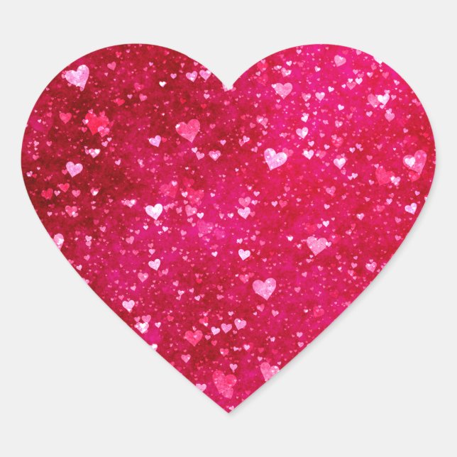 Pink Glitter Hearts Pattern Heart Sticker (Front)