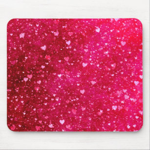 Pink Glitter Hearts Pattern Mouse Pad