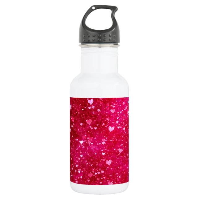 Pink Glitter Hearts Pattern Stainless Steel Water Bottle (Front)