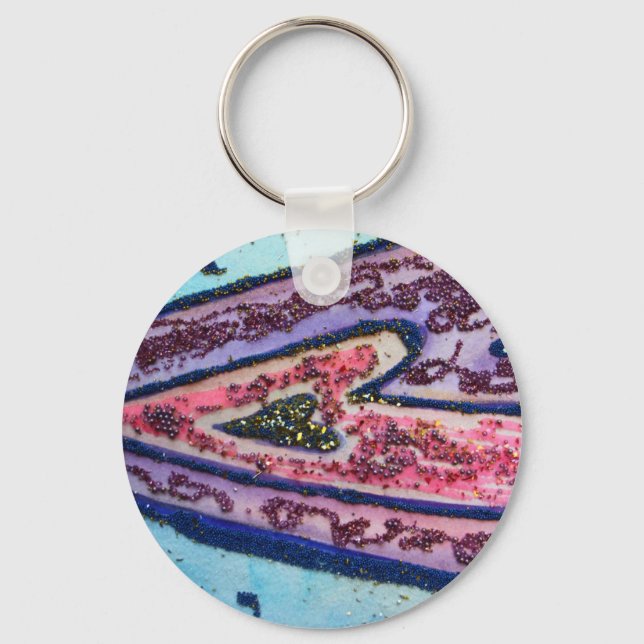 Pink Glitter Hearts Pendant Art Charm Keychains (Front)