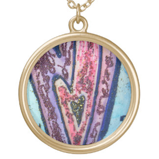 Pink Glitter Hearts Pendant Charm Necklace