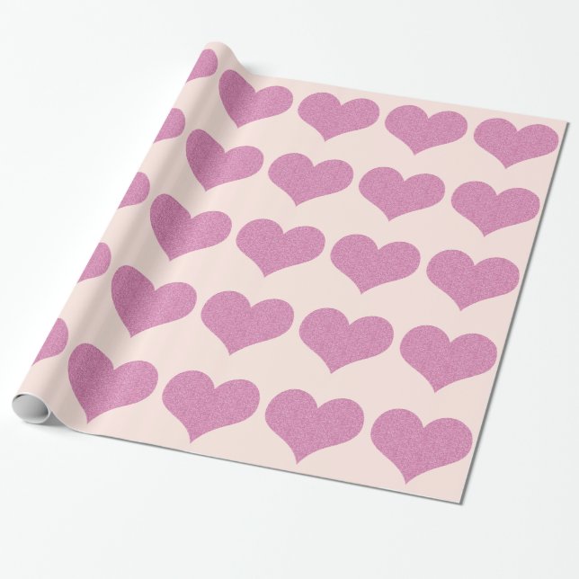 Pink Glitter Hearts Wrapping Paper (Unrolled)