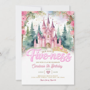 Pink Glitter Her Royal Five-ness Castle Birthday Invitation