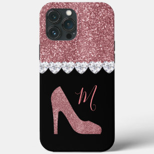 pink glitter high heels diamonds  iPhone 13 pro max case
