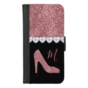 pink glitter high heels diamonds  iPhone 8/7 wallet case