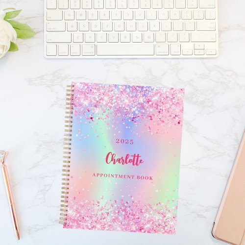 Pink glitter holographic name 2025 planner