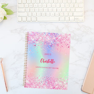 Pink glitter holographic name 2026 planner