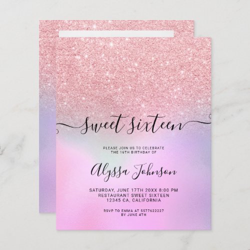 Pink glitter holographic photo budget sweet 16