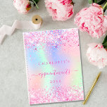 Pink glitter holographic unicorn name 2024 planner<br><div class="desc">A trendy holographic colored background with unicorn and rainbow pastel colors in pink, purple, rose gold, mint green. Decorated with faux glitter dust in pink. Personalize and add a name, title and a year. The title is written with a girly modern hand lettered style script with swashes. To keep the...</div>