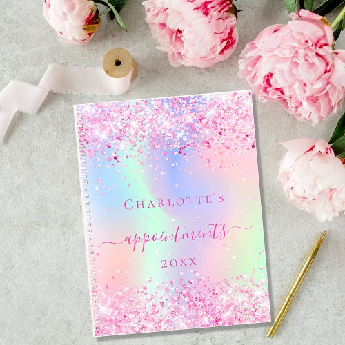 Pink glitter holographic unicorn name 2025 planner