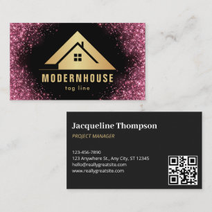 pink glitter Home Building Construction Lux black Business Card