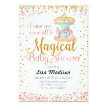Farmparty Us Horse Baby Shower Invitations Pink Glitter Horse Carousel Baby Shower Invitation
