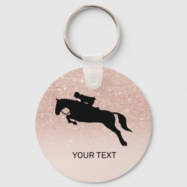 Pink Glitter Horse Jumping Dressage Equestrian Keychain (Front)