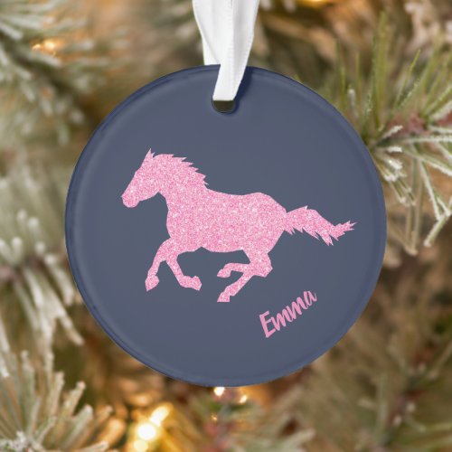 Pink Glitter Horse Little Girl Animal Christmas Ornament