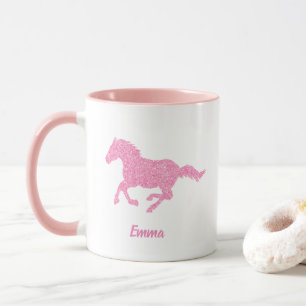 Pink Glitter Horse Little Girl First Name Animal Mug