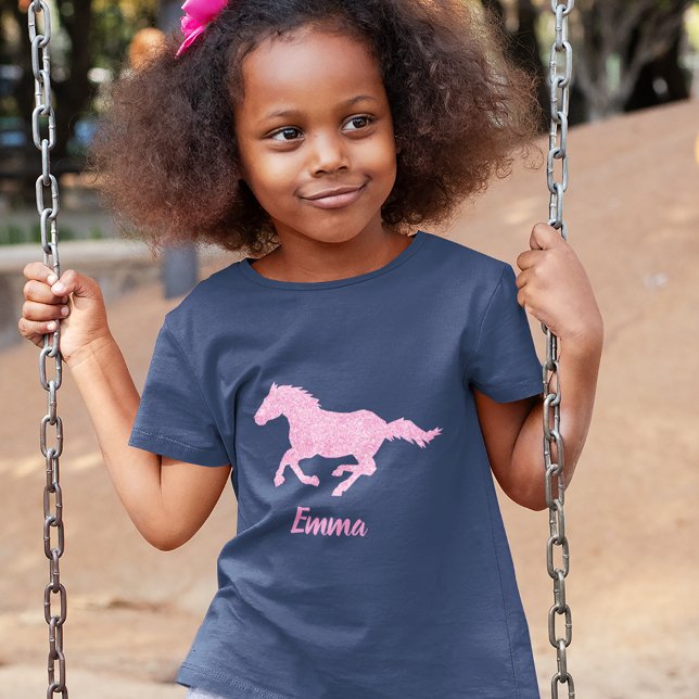Pink Glitter Horse Little Girl First Name Animal T-Shirt (Creator Uploaded)