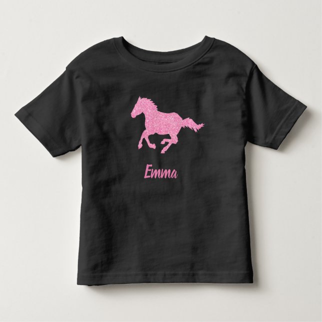 Pink Glitter Horse Little Girl First Name Animal Toddler T-shirt (Front)