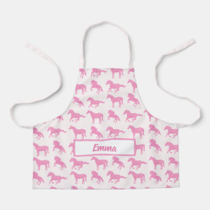 Pink Glitter Horse Pattern Little Girl First Name Apron