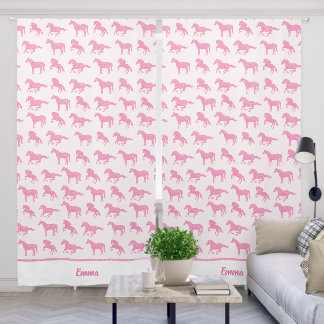 Pink Glitter Horse Pattern Little Girl First Name Blackout Curtains