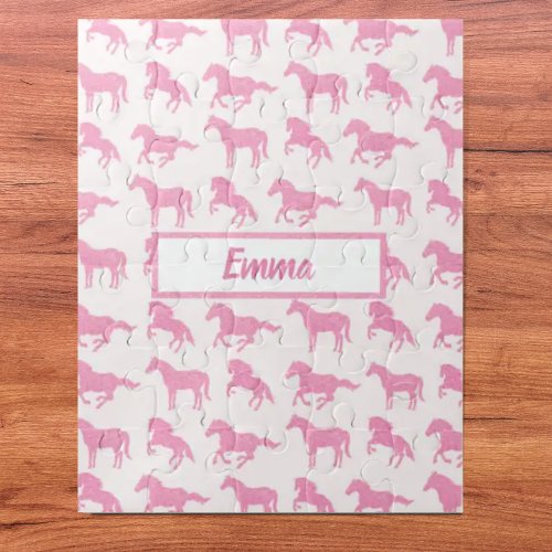 Pink Glitter Horse Pattern Little Girl First Name Jigsaw Puzzle