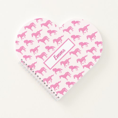 Pink Glitter Horse Pattern Little Girl First Name Notebook