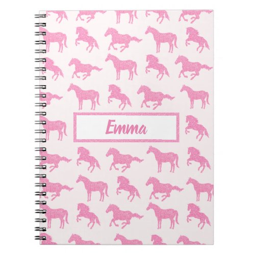 Pink Glitter Horse Pattern Little Girl First Name Notebook