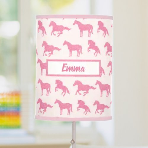 Pink Glitter Horse Pattern Little Girl First Name Table Lamp