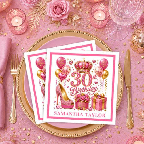 Pink Glitter Hot Pink Confetti 30th Birthday Napki Napkins