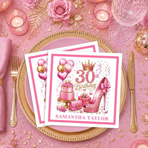 Pink Glitter Hot Pink Sparkle 30th Birthday Napkin