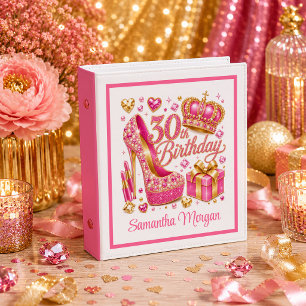 Pink Glitter Hot Pink Sparkle Fun 30th Birthday 3 Ring Binder