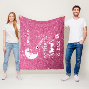 Pink Glitter I Love You To The Moon Fleece Blanket