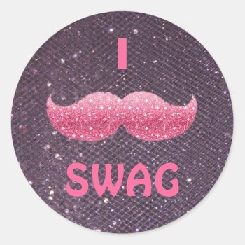 Pink Glitter 'i Mustache Swag' Stickers by Godsblossom at Zazzle