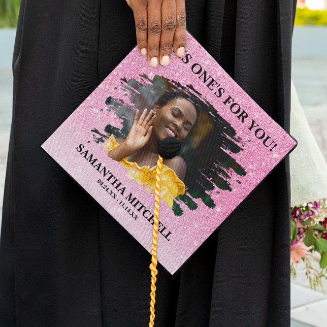 Pink Glitter In Honor of Photo Tribute Graduation  Cap Topper (Creator Uploaded)