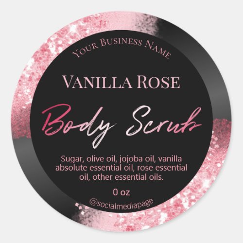 Pink Glitter Ink On Black Body Scrub Labels