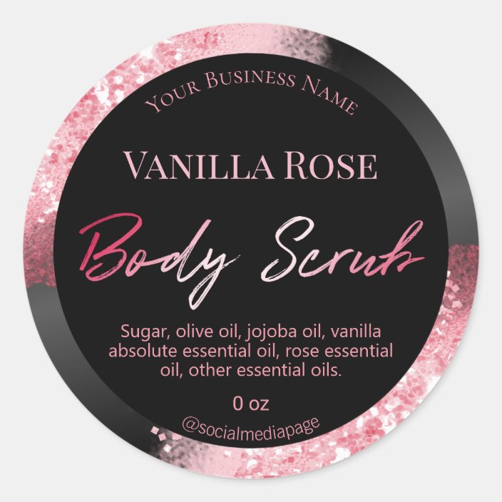 Pink Glitter Ink On Black Body Scrub Labels Zazzle