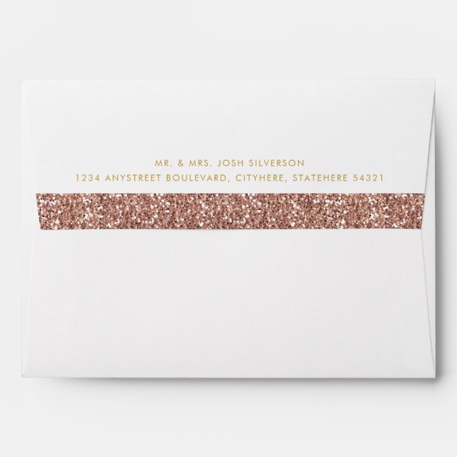 Pink Glitter Inside Rose Gold Return Address Envelope (Back (Top Flap))