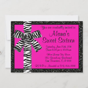 Pink Glitter Invite With Zebra Print Bow