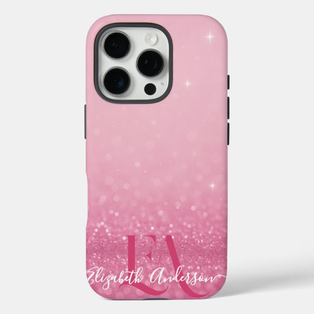 Pink Glitter iPhone Case with Initials & Name (Back)