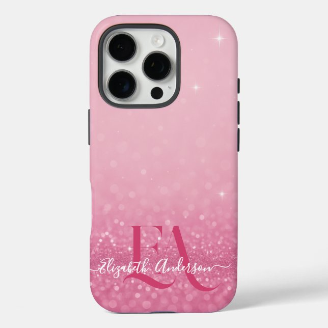 Pink Glitter iPhone Case with Initials & Name (Back)
