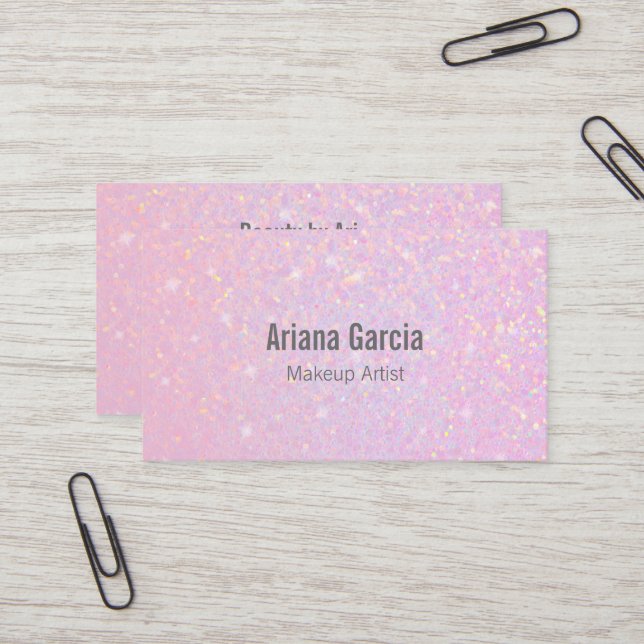 Pink Glitter Iridescent Beauty Business Card (Front/Back In Situ)