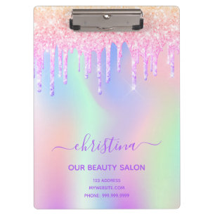 Pink glitter iridescent beauty salon business clipboard