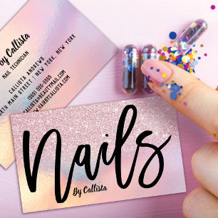 Pink Glitter Iridescent Nail Tech Business Card