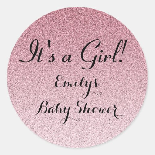 Pink Glitter Its a Girl Baby Shower Favor Sticker