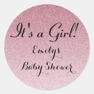 Pink Glitter Its a Girl Baby Shower Favor Sticker