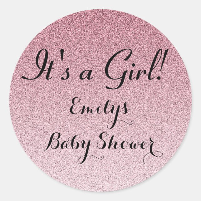 Pink Glitter Its a Girl Baby Shower Favor Sticker (Front)
