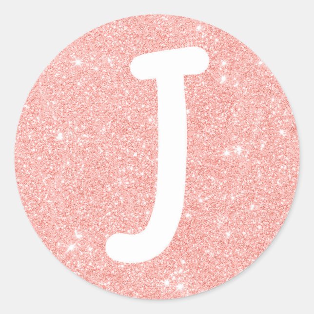 Pink Glitter J Initial Classic Round Sticker (Front)