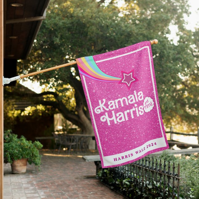 Pink Glitter Kamala Harris 2024 House Flag (In SItu)